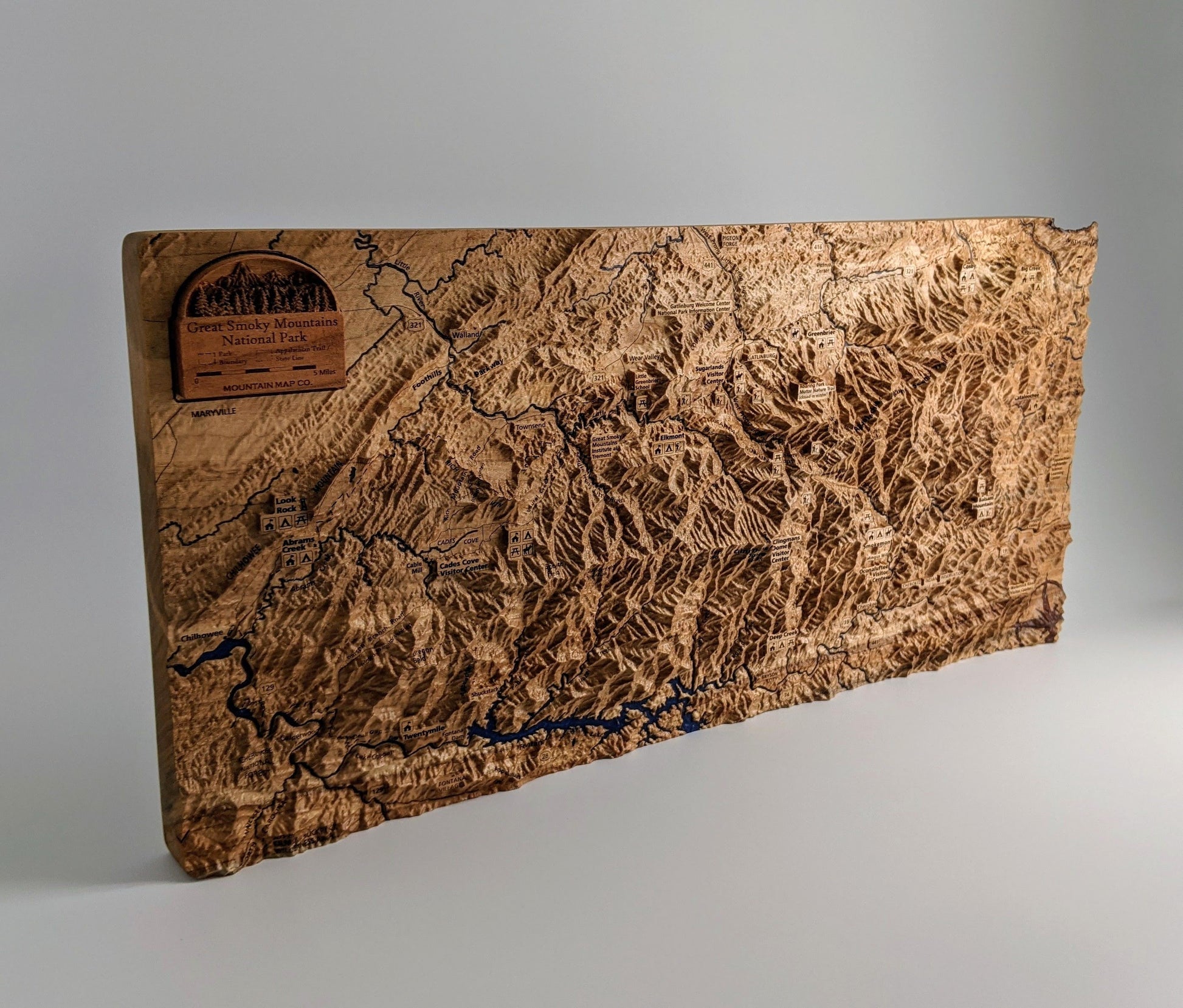 Great Smoky Mountains National Park, Handcrafted Wood Topographical Maps