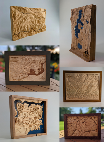 Handcrafted Wood Topographical Maps