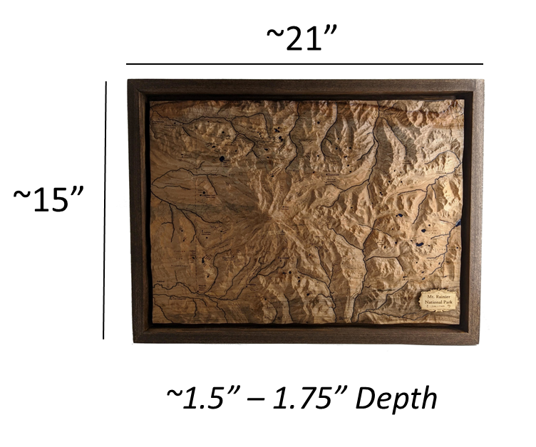 Mt. Rainier National Park - Handcrafted Wood Topographical Maps