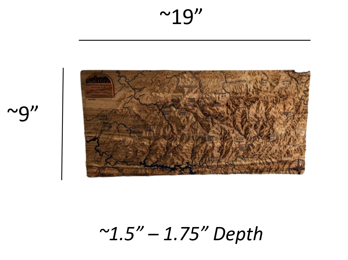 Great Smoky Mountains National Park, Handcrafted Wood Topographical Maps