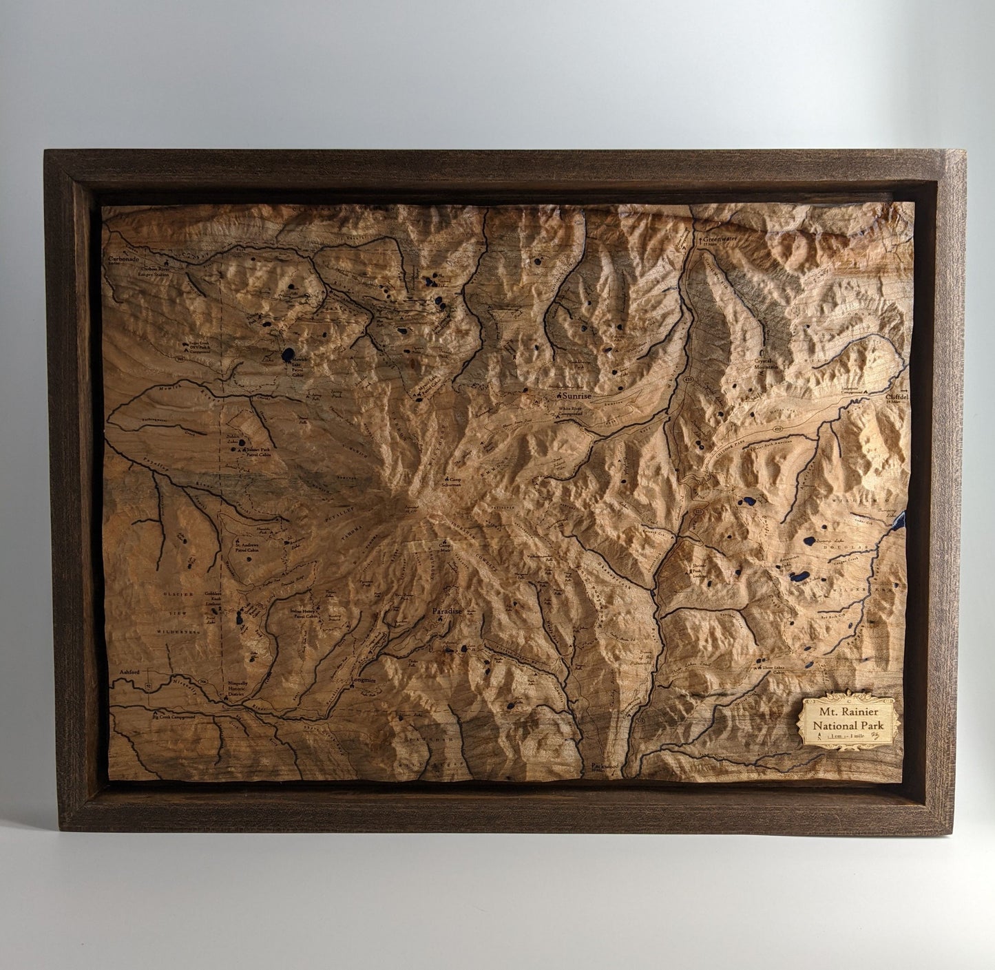 Mt. Rainier National Park - Handcrafted Wood Topographical Maps