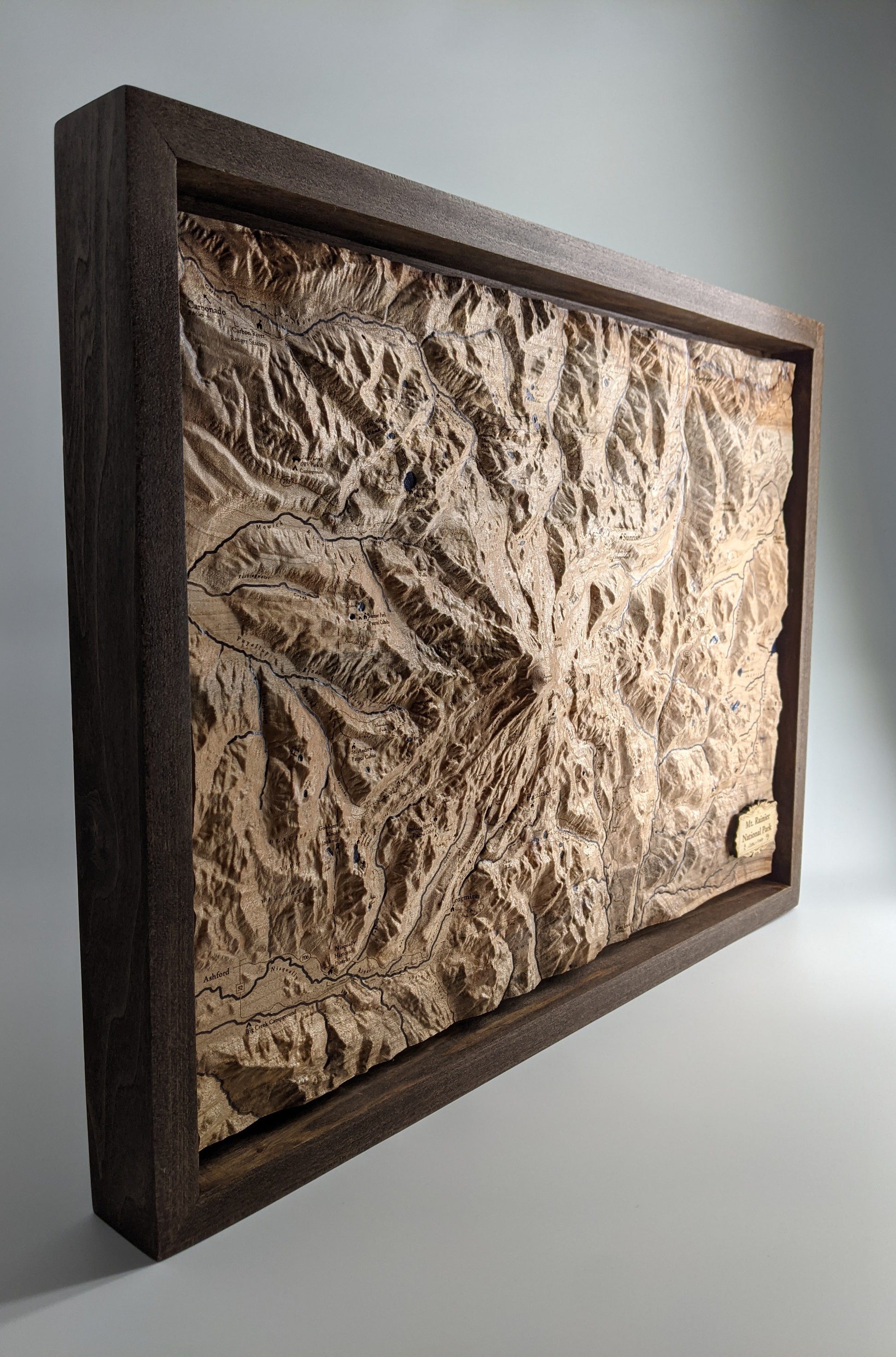 Mt. Rainier National Park - Handcrafted Wood Topographical Maps