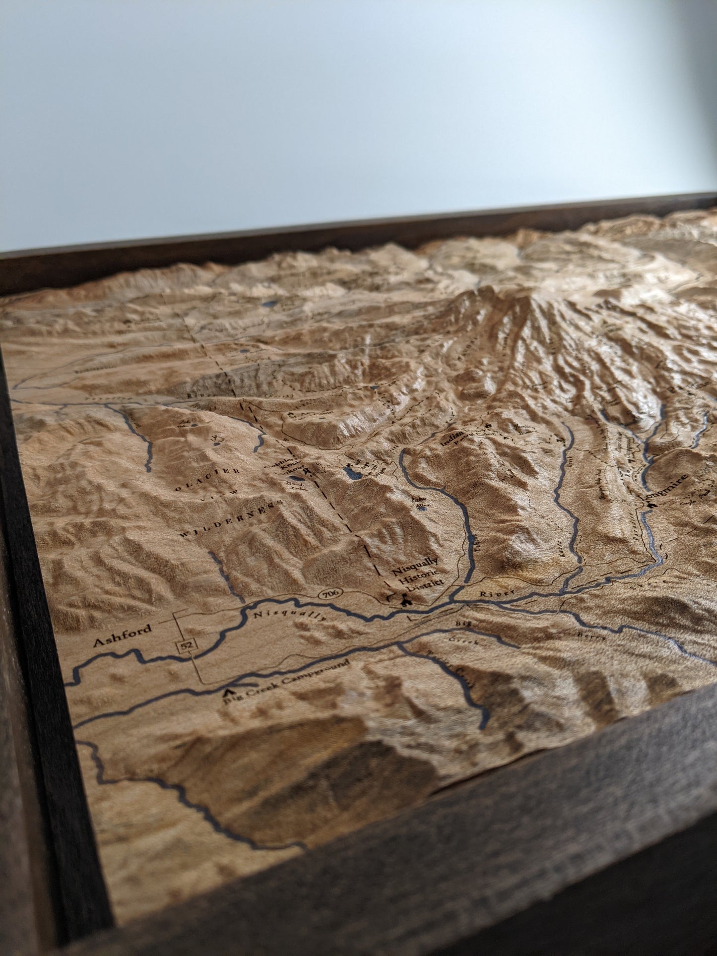 Mt. Rainier National Park - Handcrafted Wood Topographical Maps