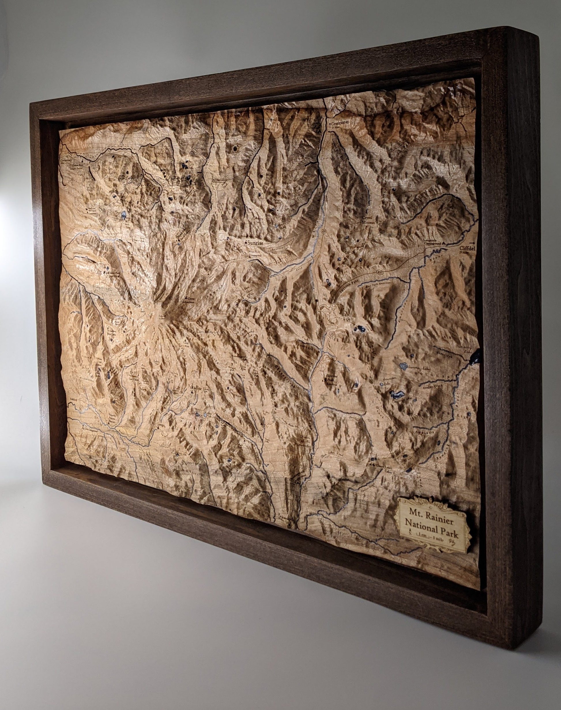 Mt. Rainier National Park - Handcrafted Wood Topographical Maps