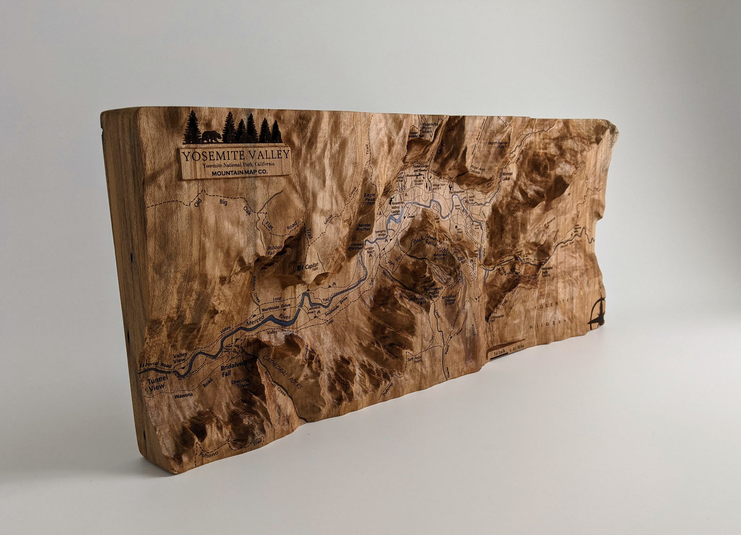 Yosemite Valley, Handcrafted  Wood Topographical Maps