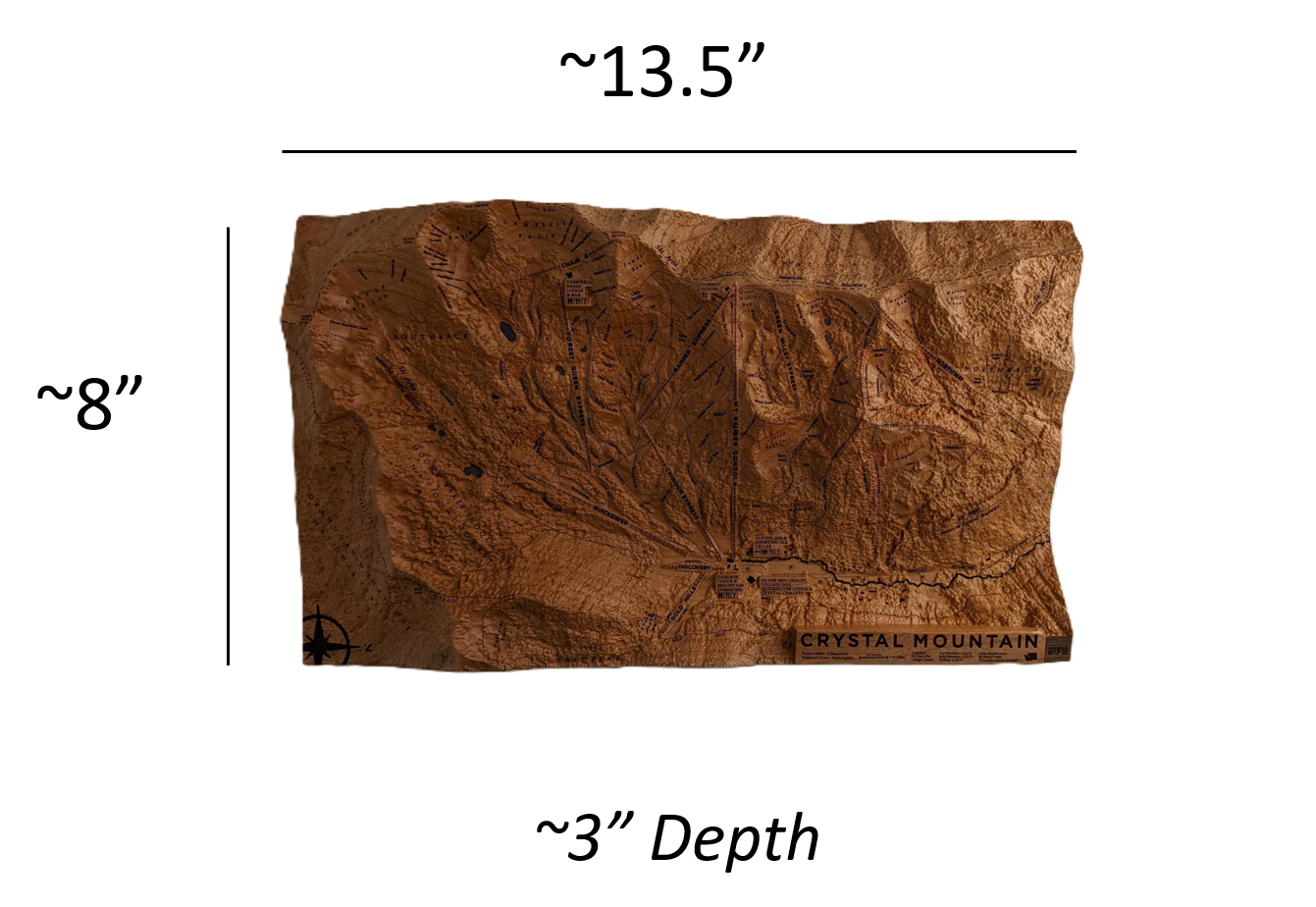 Crystal Mountain Ski Area 3D Wood Map